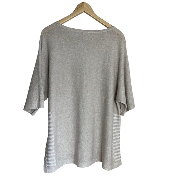 Chico's Silver Metallic Glitter Knit Short Sleeve Top Size: 2 (L) - Picture 8 of 9